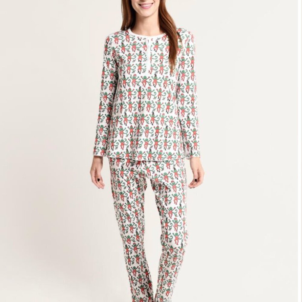 ROLLER RABBIT Women's Monkey Mas Pajamas Christmas Pajamas Size XS Matching Set